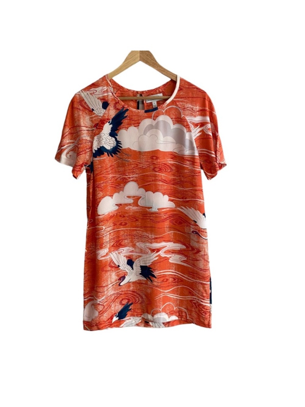 NWOT Silk Anthropologie Charlotte Linton Crane Egret Bird Zoologist Dress Size 2